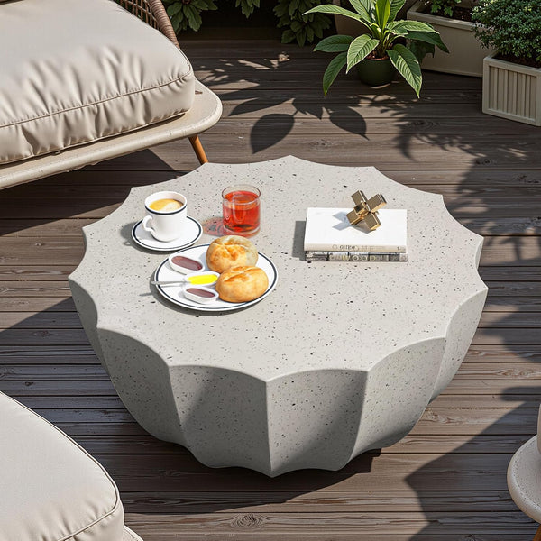 2025 35" Outdoor Round Coffee Table Modern Stylish Design Waterproof & Moisture-Proof No Assembly Required Outdoor Coffee Table for Patio, Garden, Backyards - US Warehouse (White)
