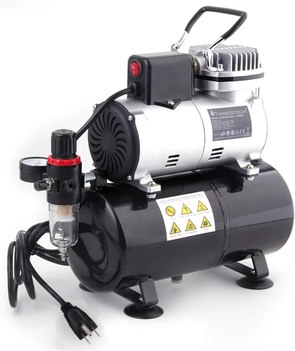 2025 Timbertech Upgraded Airbrush Single-Piston Oil-free Mini Compressor ABPST08 with Cooling Fan, 3L Tank, Regulator, Moisture trap for Hobby, Body Tattoo, Model Painting, Automotive Graphic, Make-up