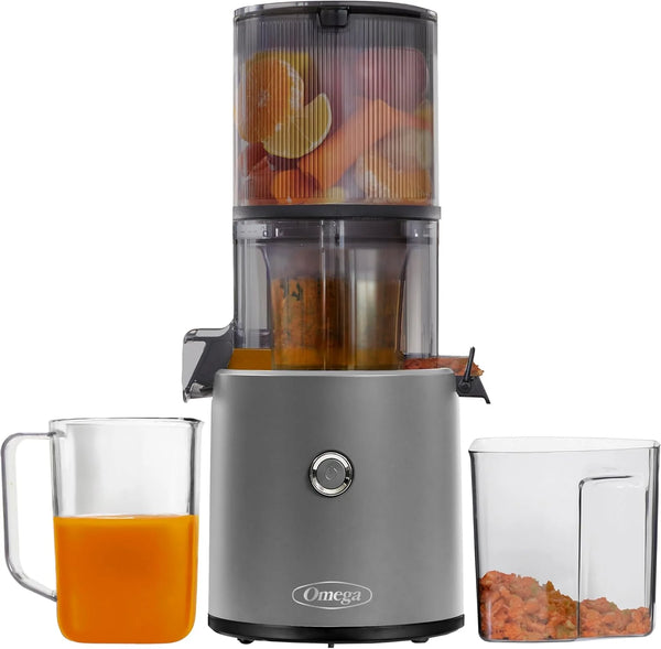 2025 Omega Juicer Easy Clean Slow Masticating Cold Press Vegetable and Fruit Juice Extractor Effortless Series for Batch Juicing with Extra Large Hopper for No-Prep, 68-Ounce Capacity, 150-Watts, Gray
