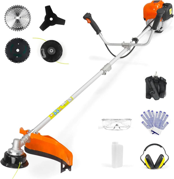 2025 NEO-TEC 31cc 4-Cycle Gas Weed Wacker 4 in 1 String Trimmer/Edger 17'' with 10'' Brush Cutter x3 Rubber U-Handle & Shoulder Strap, Light Stable and Powerful Gas Weed Eater for Grass Cutting