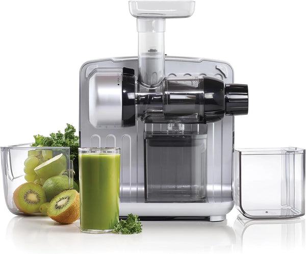 2025 Omega Juicer Cold Press 365 Slow Masticating Vegetable and Fruit Juice Extractor and Nutrition System Makes Nut Milks Baby Food and Sorbets, 80-RPM Slow Juicer with On-Board Storage, 200-Watts, Silver
