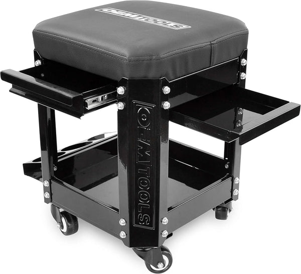 2025 24994 Workshop Creeper Seat, Rolling Stool with Tool Storage, Mechanic Stool for Garage Work, 280 lb Capacity
